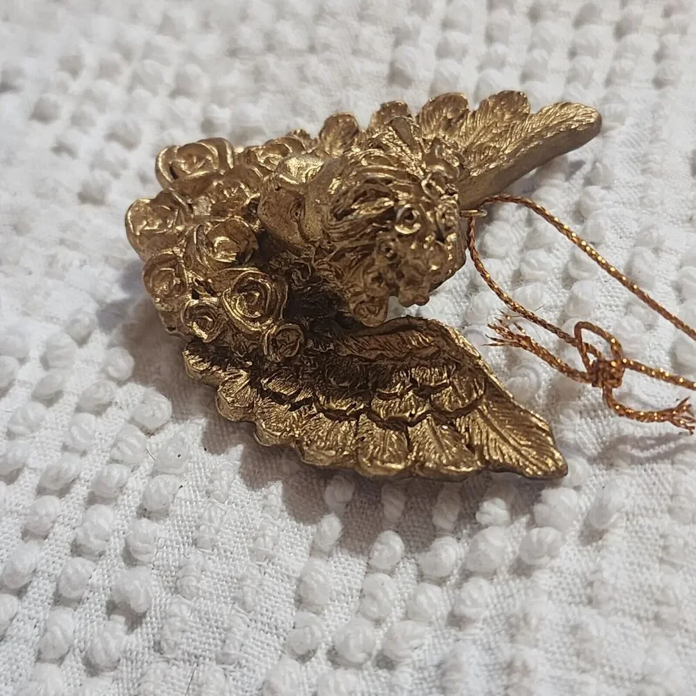 Rare Vintage 3D Cherub Angel Face & Wings Rose Flowers Art Gold Wall Hangings